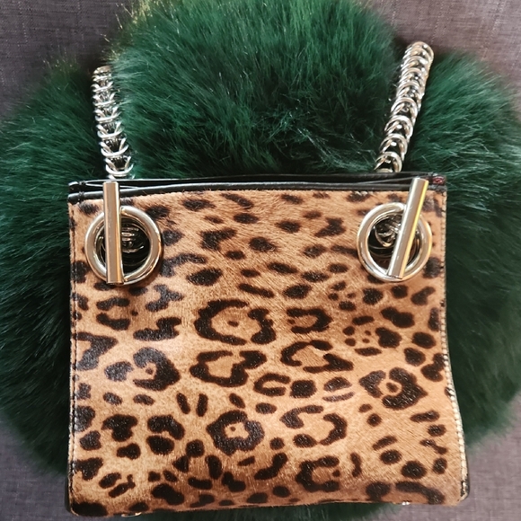 Alexander Wang Leopard Print Crossbody Bag with Silver Chain